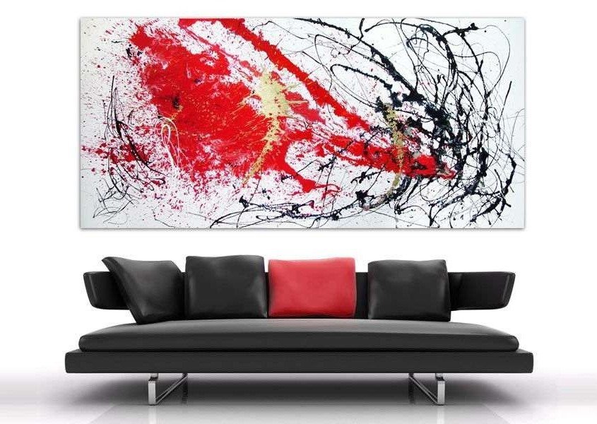 black sofa with red abstract art