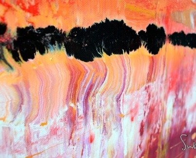 peach and apricot coloured paint on canvas