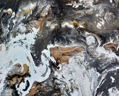 Gold and black enamel paint on canvas