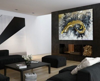 Mural and a large painting in a light room