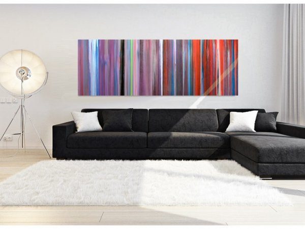 Long striped abstract art (2) Long striped abstract art in a living room