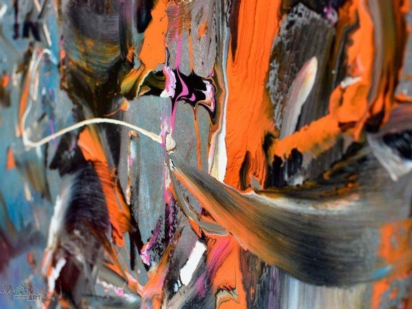 Black and orange paint on canvas