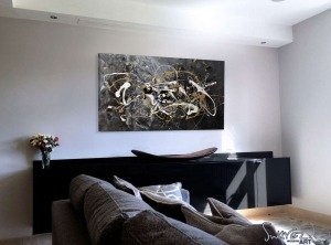 Black-and-grey-abstract-art-in-a-living-room