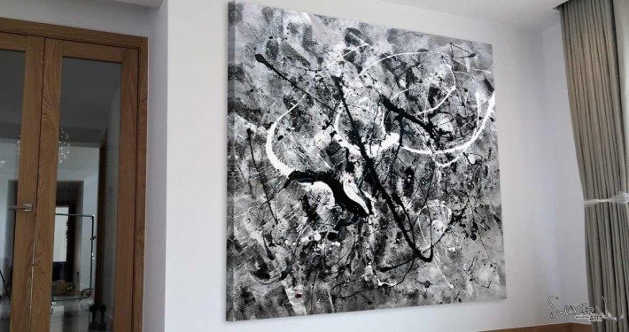 Big square black and white painting