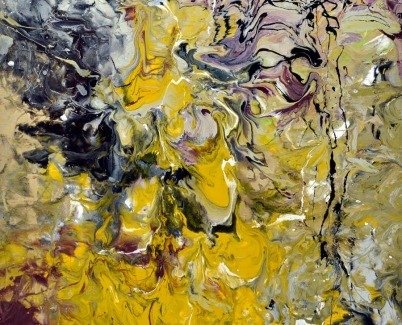 Large lime and mustard abstract painting