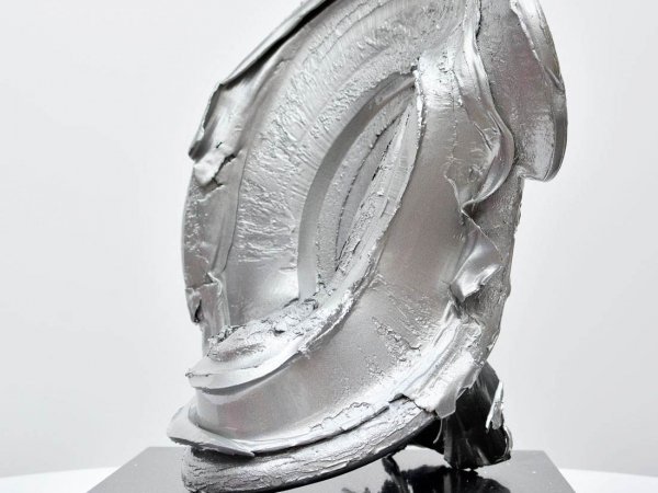 Large table top aluminium sculpture in silver