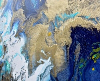 gold and blue paint on canvas
