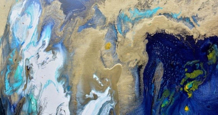 gold and blue paint on canvas