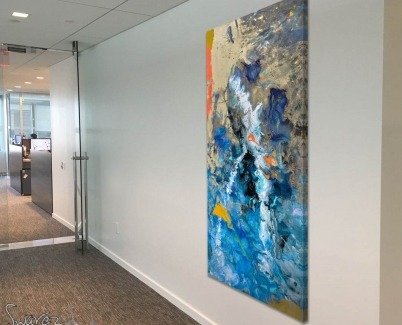 tall painting in an office corridor