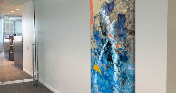 tall painting in an office corridor