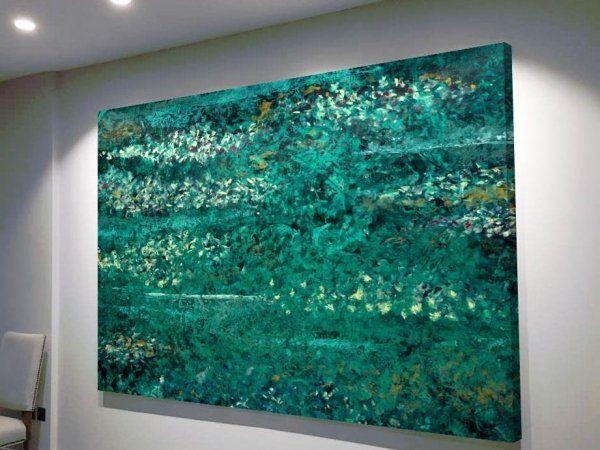 large modern art painting in green