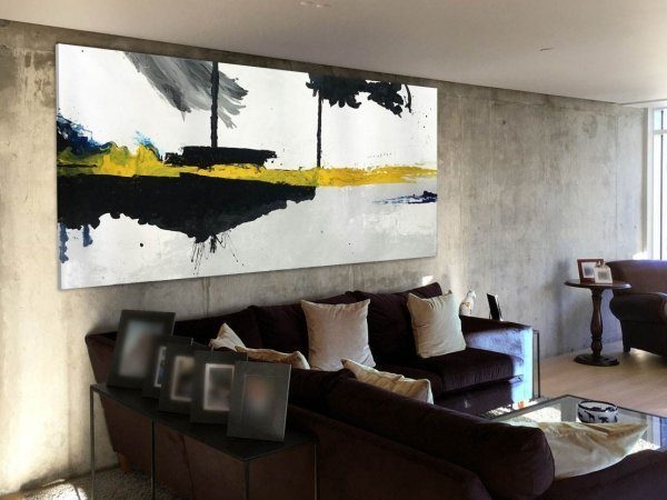 large yellow and black abstract painting