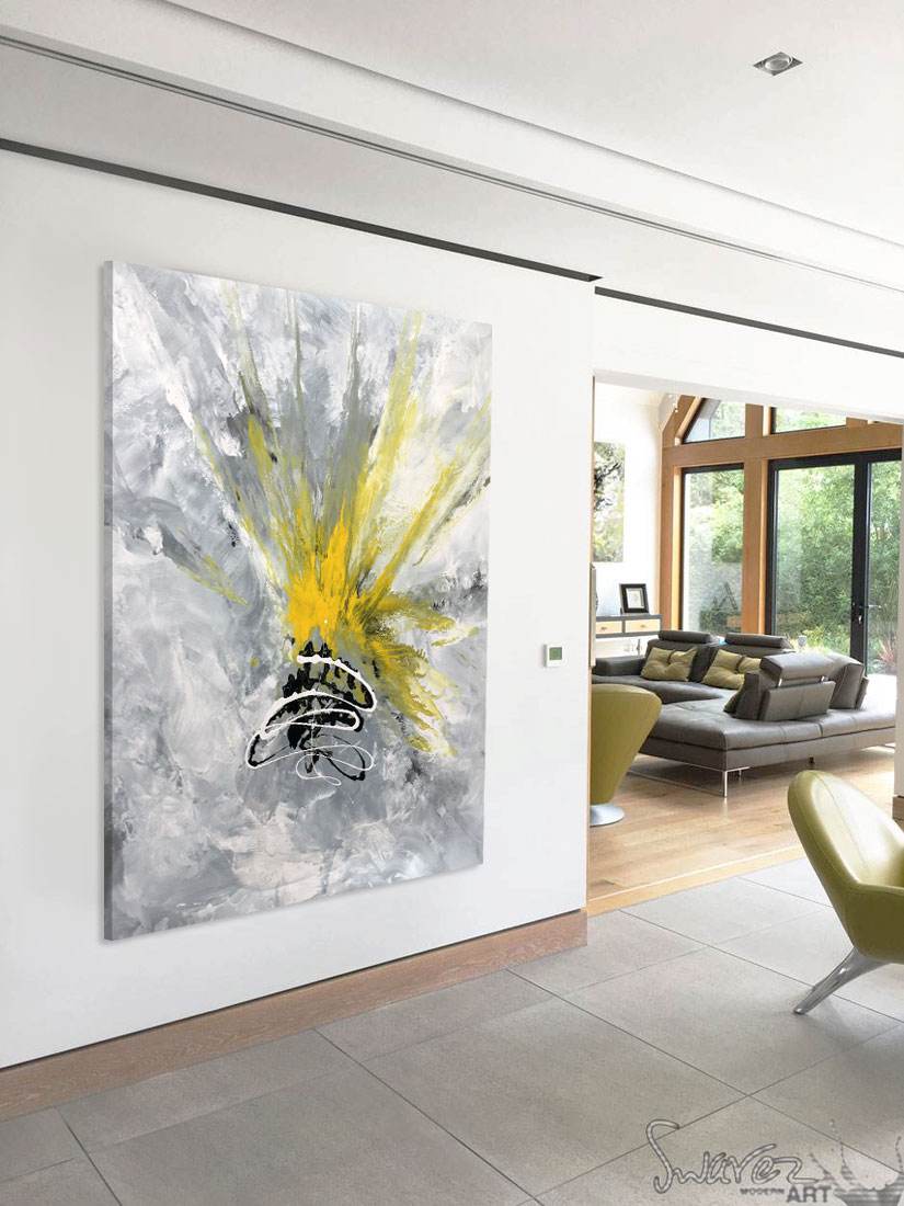 grey and yellow abstract art