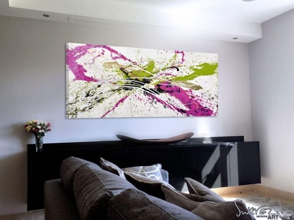 Green and pink-abstract-art-in-a-living-room