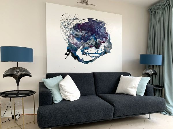 blue and black abstract minimal contemporary art in London townhouse