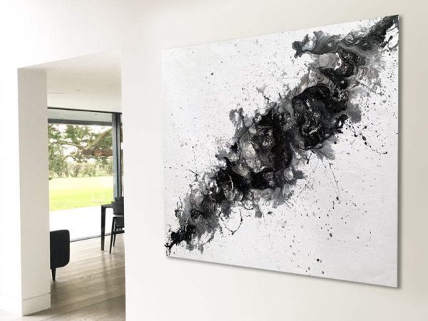 large black and white abstract painting