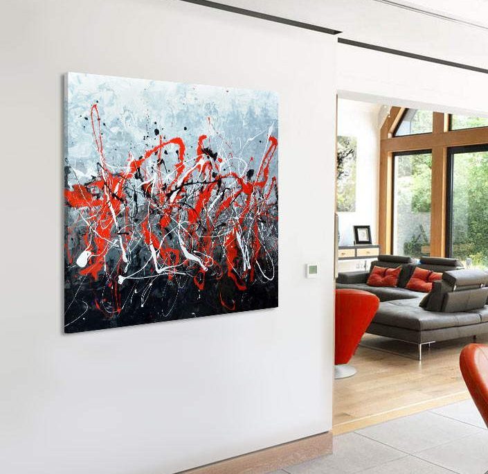 red black and white abstract art