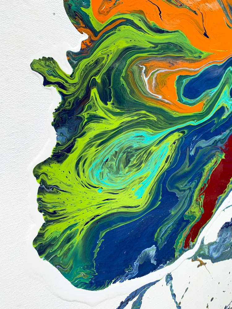 Green and orange abstract painting | Large original square art by Swarez