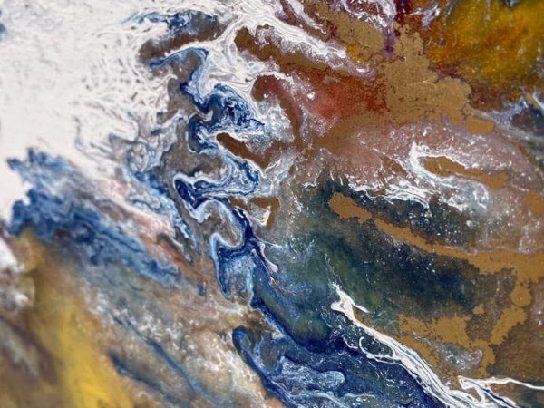 Large fluid resin painting mixed with paint and pigment