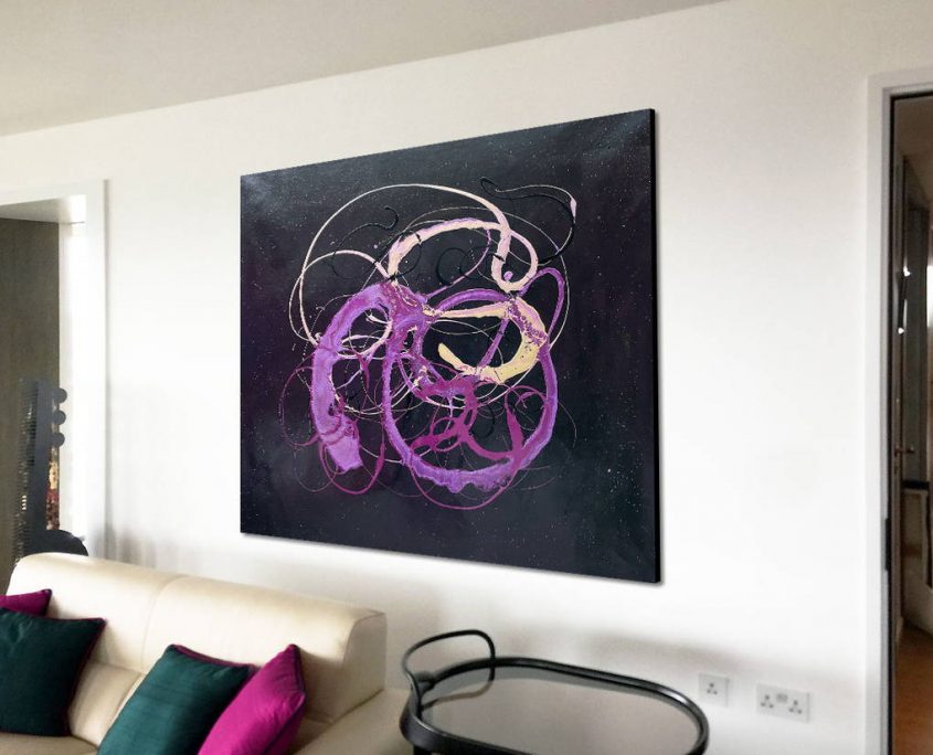gold and metallic purple abstract painting