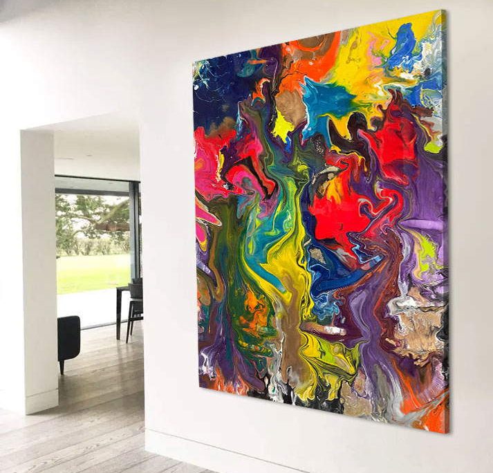 multi coloured large painting on a white wall