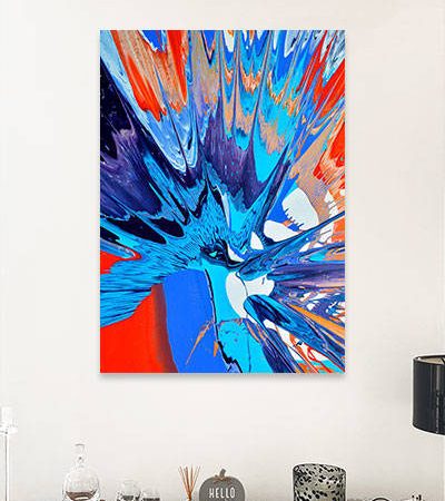 blue and red abstract art print