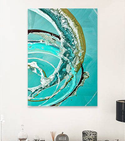 turquoise and gold abstract art print