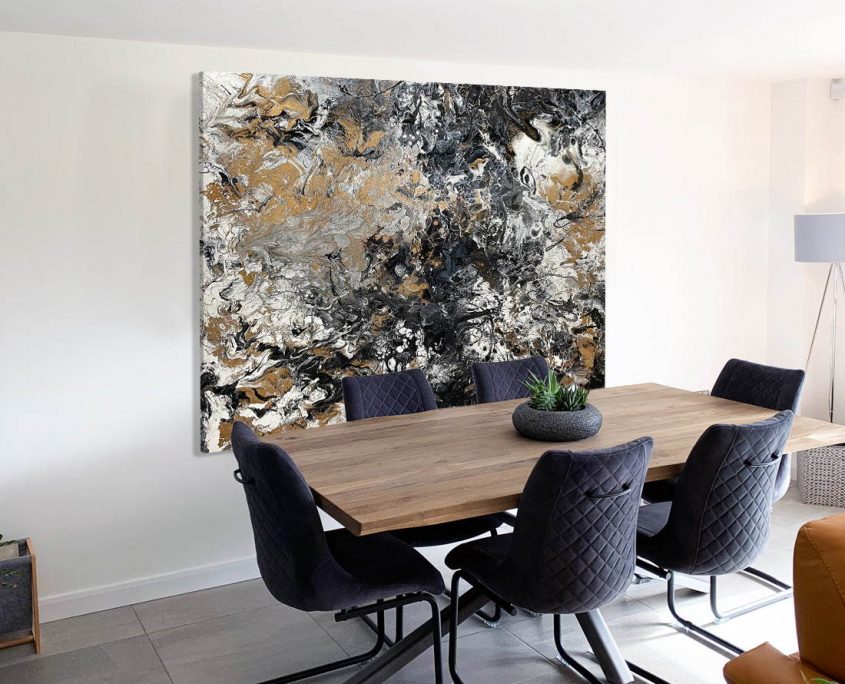 black and white gold art and dining table