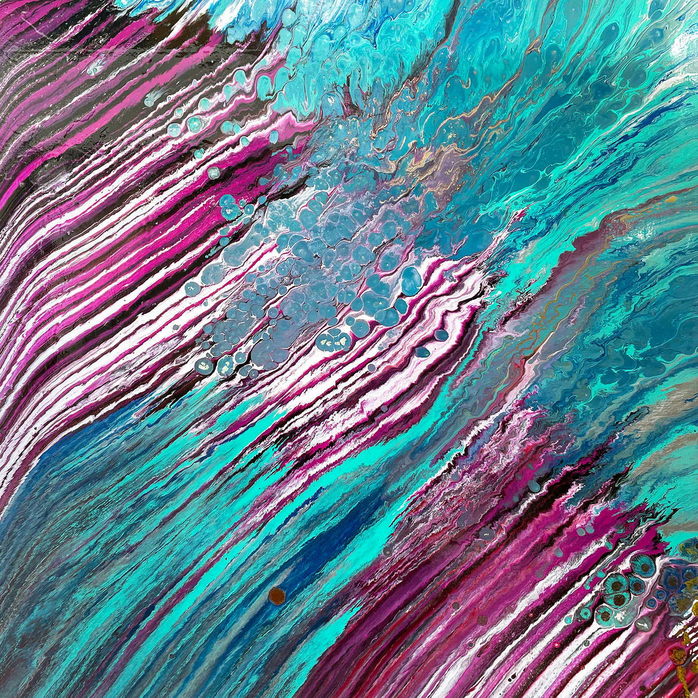 turquoise and pink abstract painting