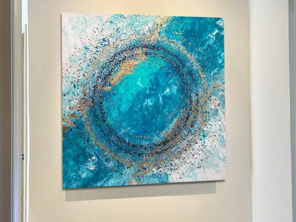 aquamarine and gold and blue large painting