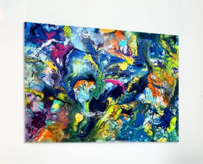 lime green and blue abstract painting