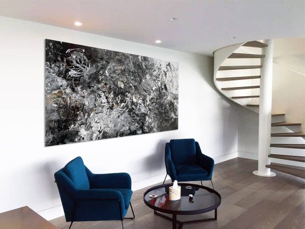 monochrome painting in a large open space