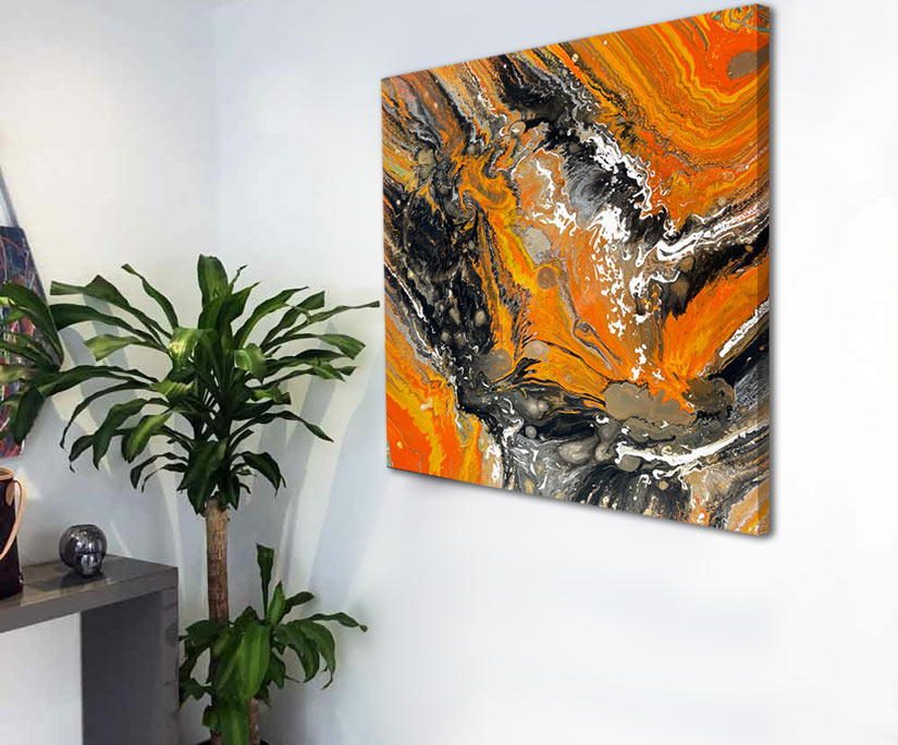 small square orange abstract painting