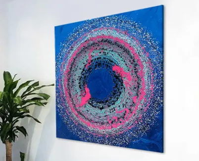 pink and blue halo drip painting