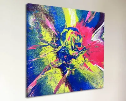 pink blue and lime green abstract art