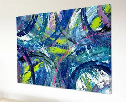 green painting with blue curves