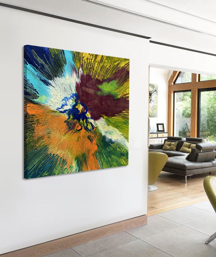 Where-There's-a-Will-mustard-coloured-art-for-small-squares multi color art on a wall