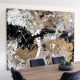 Black white and copper art in a dining room