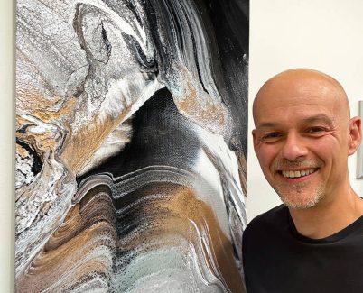 GLACIAL-RIFT acrylic art print acrylic art print gray copper and black