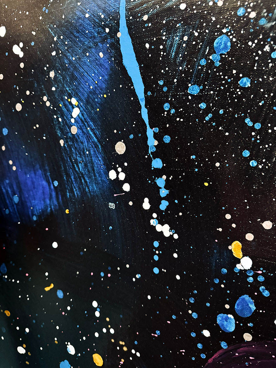 close up look at Midnght Rush blue dots of paint and splashes close up look at Midnght Rush blue dots of paint and splashes